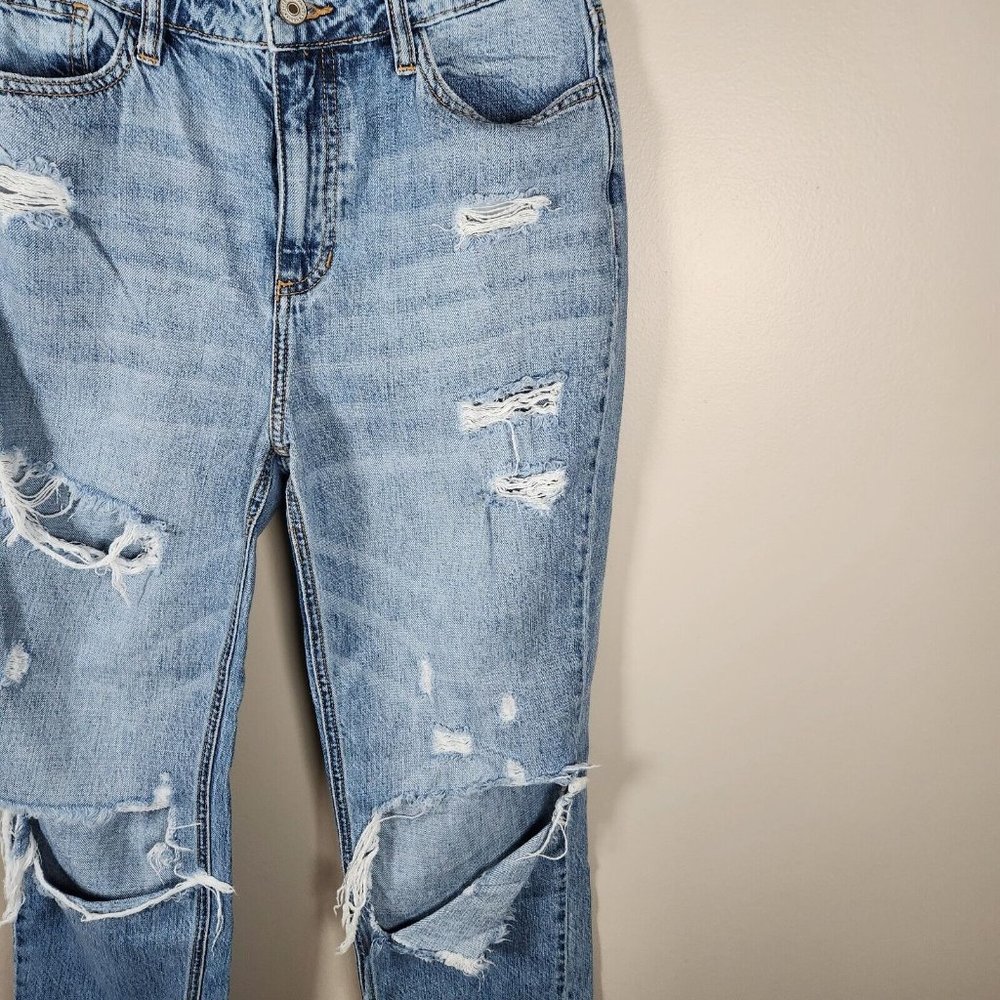 Kancan Pants Womens 7 / 27 Denim Jeans Distressed Bobbie High Rise Straight Crop - Picture 7 of 15